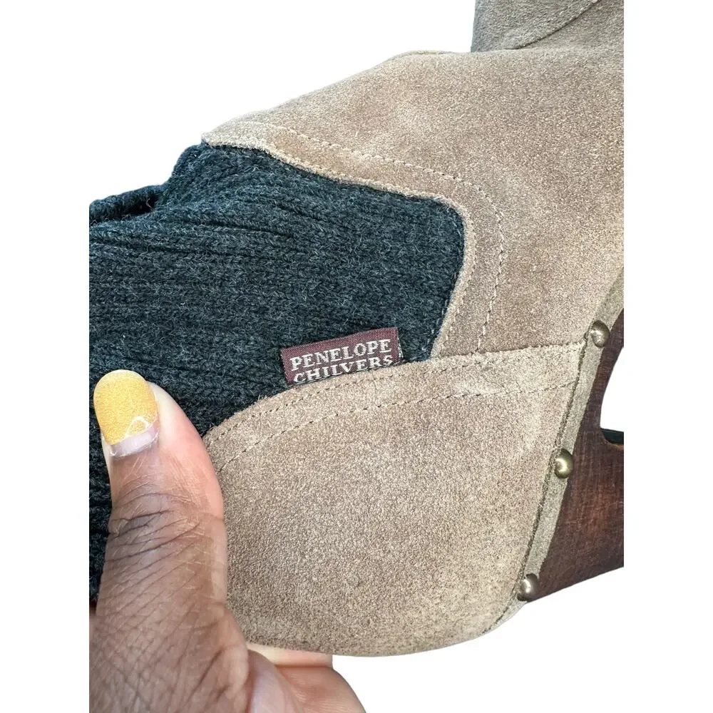 Anthropologie Penelope‎ Chilvers Beige Suede Studded Sweater Clog Boots Size 7